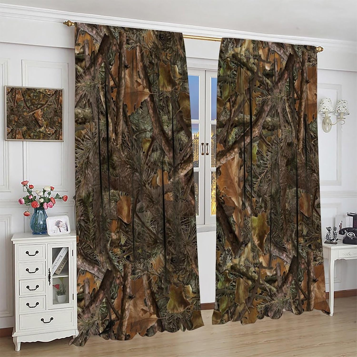 Hunting And Camping In Forest - Cortinas blackout camufladas floresta para quarto