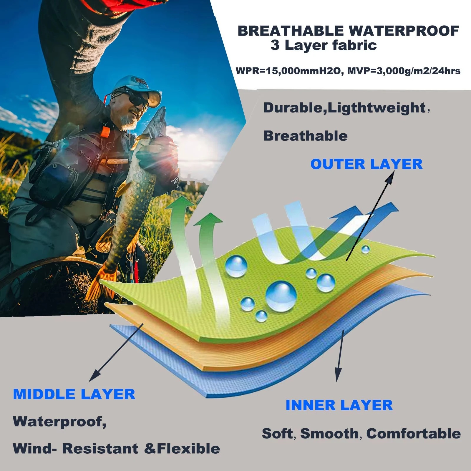 Fishing Waders Breathable - Goture Waders de Pesca com 3
